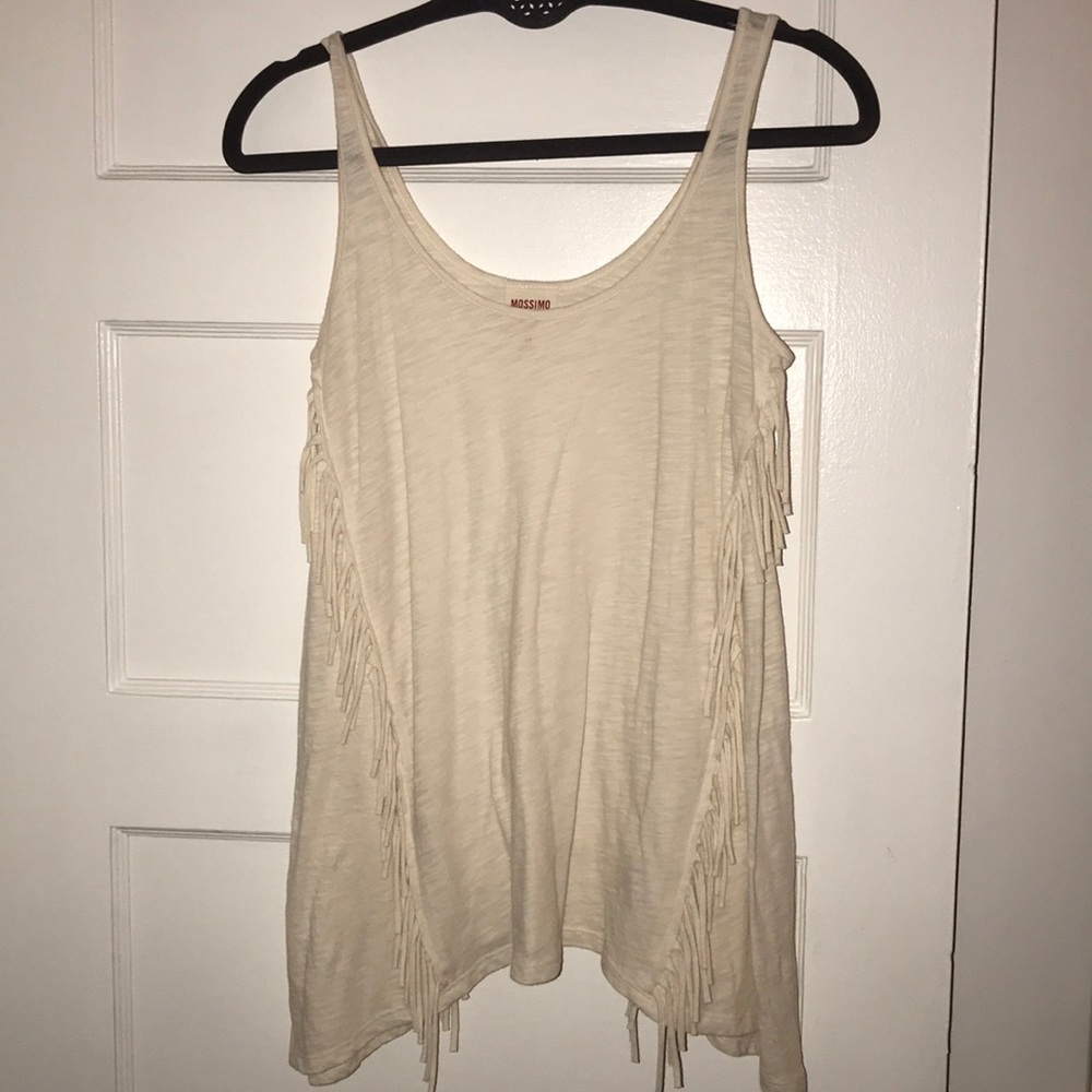 beige dressy flowy tank top with fringe